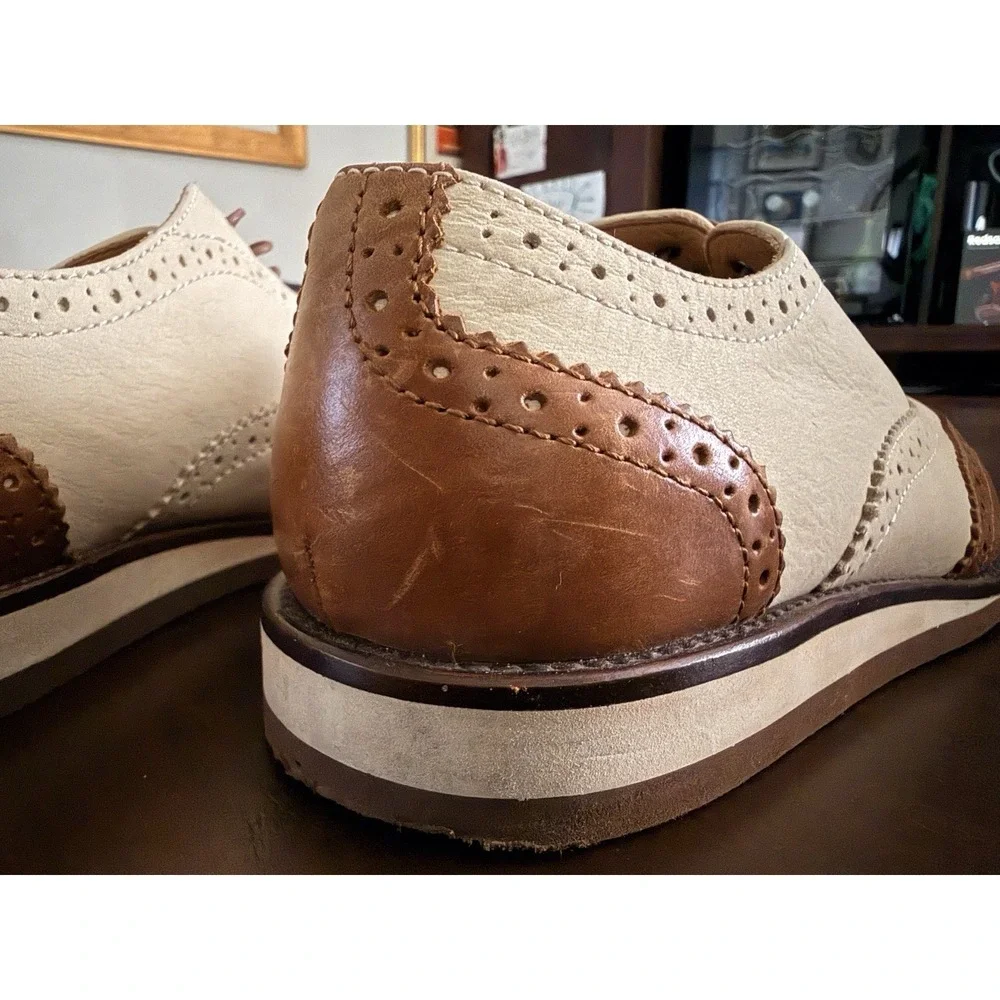 Polo Ralph Lauren Johnsly Brown Wingtip Oxford Leather Dress Sneakers Shoes 8.5D